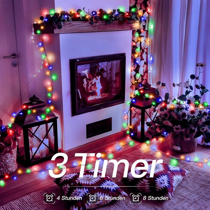 Гірлянда світлодіодна 200 LED, тепле біле світло, з пультом та таймером, 8 режимів, IP44, для прикраси саду, балкону, вечірки, весілля, ялинки (20м)