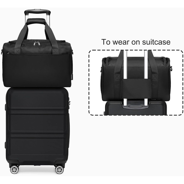 Набір валіз KONO 55 см: 2 валізи + сумка Ryanair (40x20x25 см). Колір: кремовий (чорний).