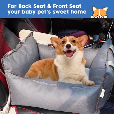 Автокрісло для собак 2-в-1 з ременем безпеки: автокрісло та ліжко для собак, знімний килимок та чохол, миється, для собак маленьких та середніх порід, сірий & блакитний