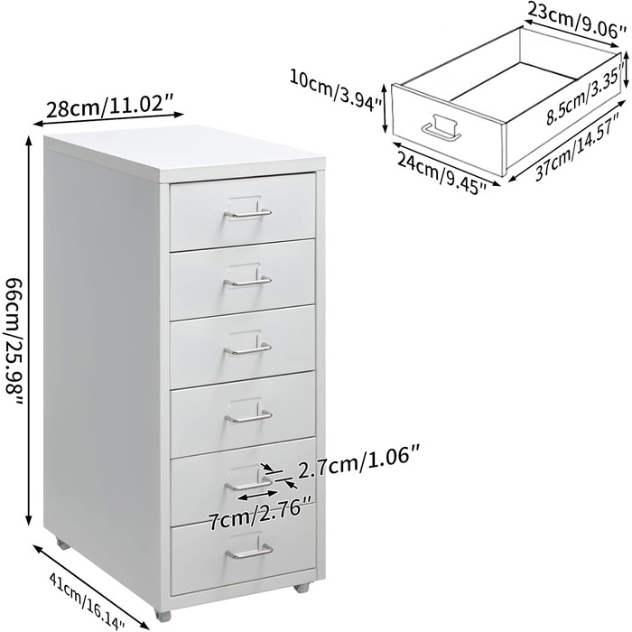 HollyHOME Mobile File Cabinet with 6 Drawers, Rolling File Organizer, Office File Cabinet, Metal Storage Cabinet with Wheels for Home, Office, and School, White White 6-Drawers