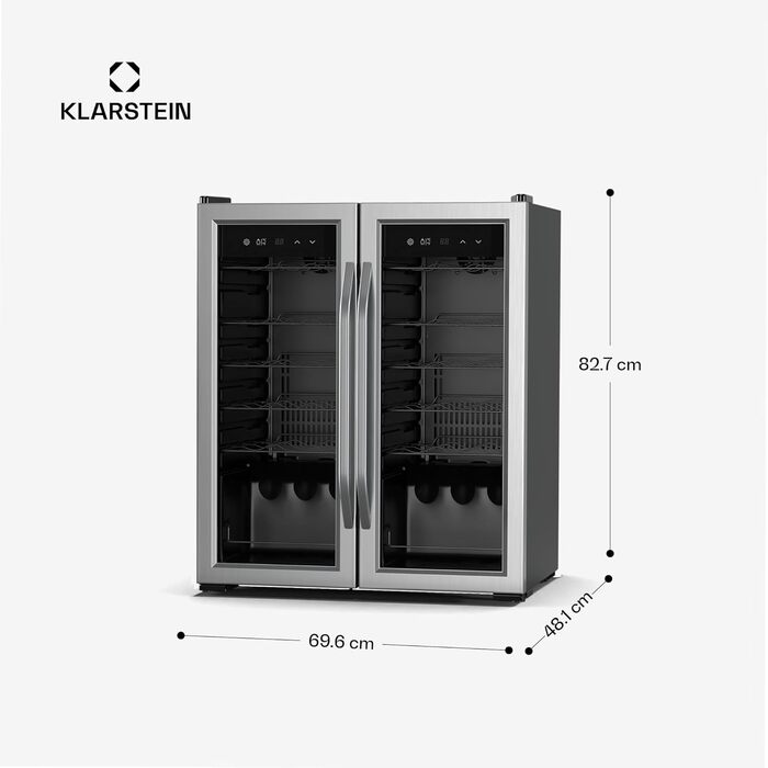 Klarstein 33-Bottle Freestanding Wine Refrigerator with Dual Zone Cooling & Glass Door - Indoor/Outdoor Beersafe with LED Lighting