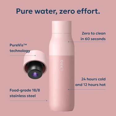 Пляшка для води LARQ PureVis 740 мл: самоочисна, нержавіюча сталь, UV-C, зберігає температуру, BPA-free, гімалайський рожевий