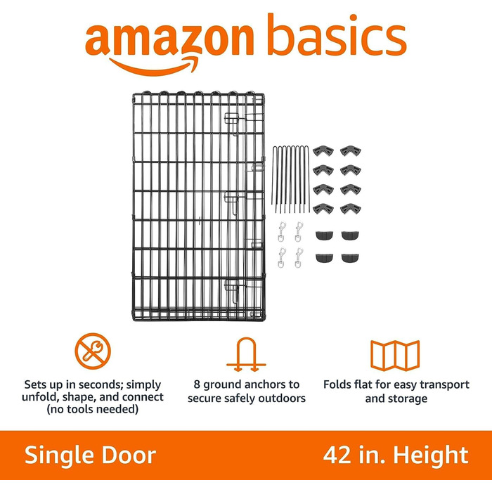 Amazon Basics Collapsible Dog Playpen - Metal, 152.4 x 152.4 x 107cm - Black