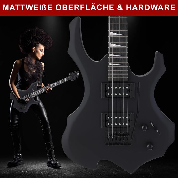 Електрогітара Pyle E – Комплект для гітари з підсилювачем, чохлом, струнами, ременем, тюнером та кабелем, для важкого металу та подорожей, чорна