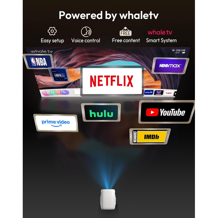 Портативний проєктор N5 1080P з WiFi та Bluetooth, сумісний з Netflix, обертовий на 135°, автоматична корекція трапецеїдальних спотворень, фільтр від пилу