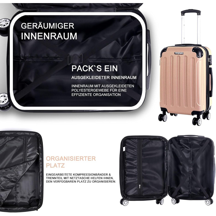 Набір валіз 3er - міцні валізи з ABS-корпусом, TSA-замок, розширюваний об'єм - M, L, XL, захист кутів, 360° колеса, телескопічна ручка, підходить для ручної поклажі & можна складати (персиковий)