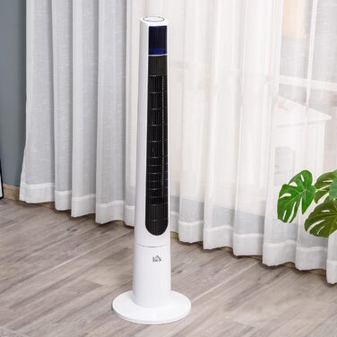 Вентилятор підлоговий HOMCOM 118 см з пультом, 3 режими, LED дисплей, таймер 12 год, білий (220-240V, 50W)