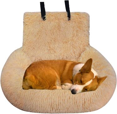 Автокрісло для собак, лежанка для собак у машину, авто лежанка для тварин, крісло для собак з ременем безпеки, авто лежанка для маленьких, середніх та великих собак (Абрикосовий, Великий)