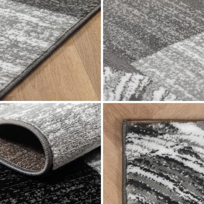 Килимок для вітальні, спальні, їдальні, коридору, кухні. Сучасний килим з геометричним візерунком, м'який, короткий ворс, легкий у догляді. Чорний, 140 x 200 см.