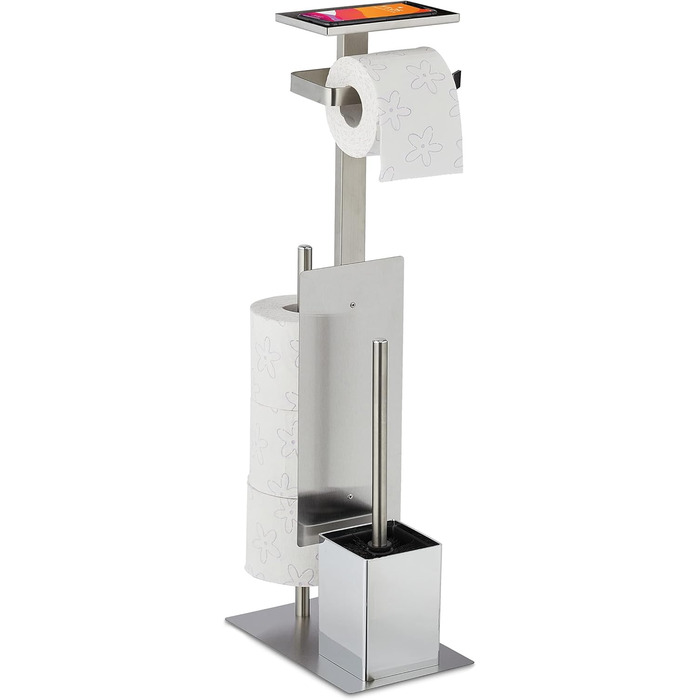 Набір для ванної кімнати Relaxdays з тримачем для туалетного паперу, щіткою для унітазу та підставкою, з полицею, 69x25x18 см, сріблястий