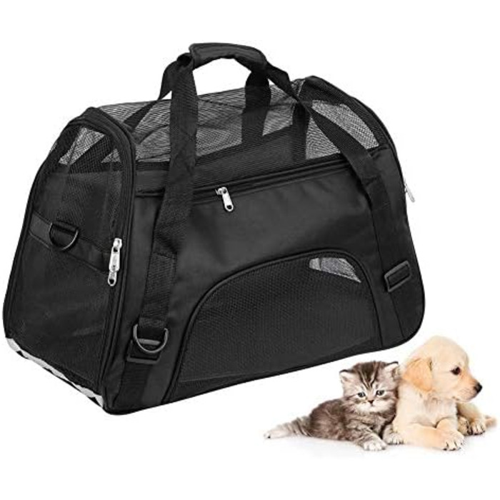 Транспортна сумка для собак і котів, складна переноска для тварин, чорна (L)