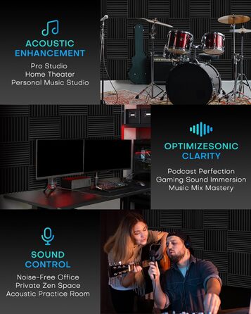 Акустичний поролон Knightsacoustic для звукоізоляції, панелі-поглиначі шуму 30x30x2.5 см, чорний (набір 52 шт) для студії звукозапису