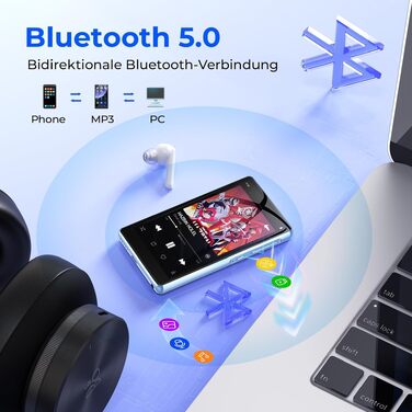 MP3 плеєр з Bluetooth та WiFi на 160 ГБ, 4.5-дюймовий сенсорний екран, підтримка Spotify (синій, 96ГБ)