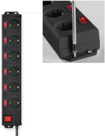 Розподільник розеток Hama з індивідуальним керуванням, захистом від перенапруги, 6 розеток, поворот на 90°, чорний, 1.4м кабель