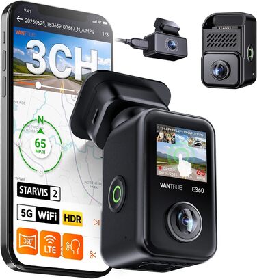 Панорамний відеореєстратор VANTRUE E360 Plus 5.2K Dual STARVIS 2 HDR 360°, з сенсорним екраном 1.54