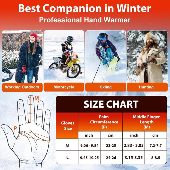 Гріючі рукавички з акумулятором 7.4V 6400mAh USB, 3 режими нагріву, водонепроникні рукавички з підігрівом для зимових видів спорту, катання на лижах, мотоциклі, велосипеді, піших прогулянок