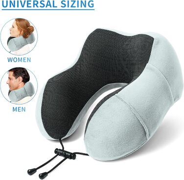 Подушка для шиї SOMLAW (2 шт.) з memory foam, ергономічна, для подорожей, літака, авто, офісу, з маскою для сну та берушами (сіро-білий)