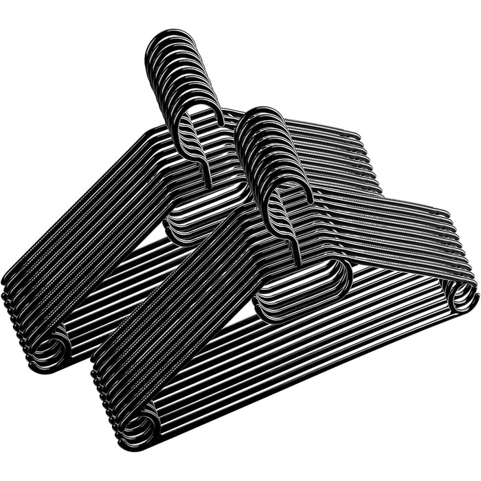 Чорні вішалки для одягу 20 шт. з обертовими гачками, економія місця, пластик, довжина 41 см, Made in EU, екологічні (100% перероблений матеріал), модель Minnie