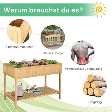 Outsunny Planting Table Raised Garden Bed Planting Table Flower Box Seedling Table 8 Compartments with Drainage, Shelf, Fir Solid Wood Natural Wood 110 x 46 x 76 cm | Aosom