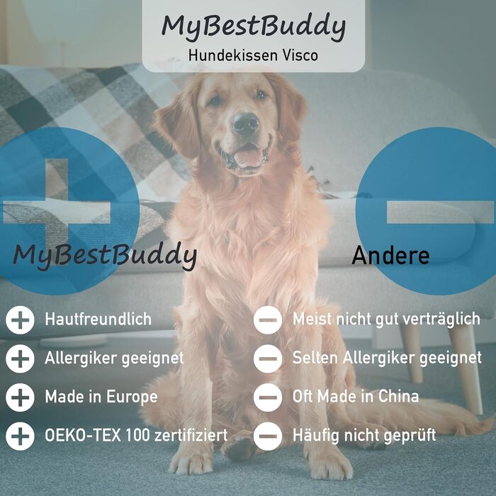 MyBestBuddy Visco Dog Bed Grey 70x50 cm M with POSO-Cord Fabric with Visco Foam and Comfort Foam Flakes, 40°C Washable - Dog Bed/Pet Bed for Small Dogs, 70 x 50 cm