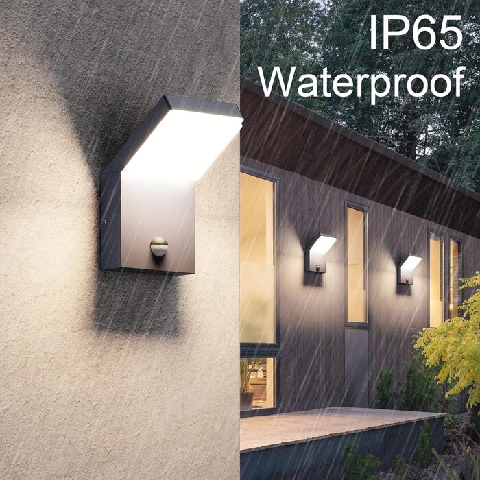 Крізьстінна LED-лампа Klighten з датчиком руху, 24W, IP65, вологостійка, для саду, тераси, входу, тепле світло (антрацит, натуральний білий)
