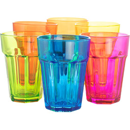 Rainbow Glasses Set, 6-Piece: Colorful Water Glasses, 425 ml Drinking Glasses, Colorful Highball Glasses, Cocktail Glasses, Juice Glasses, Large Drinking Glasses, Colored Caipirinha Glasses | Gigi Vivid Rainbow