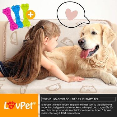 Водонепроникний плед для собак Lovpet® з флісу, плед для котів + 3 іграшки для жування, для собак та котів середніх та маленьких порід, 127 x 101 см, L, ручне прання, двосторонній захист дивану (Бежевий)