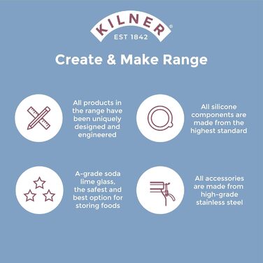 Kilner Butter Churn Glass with Hand Crank, make delicious butter yourself in just 10 minutes, with silicone stirrer, 1L, incl. instructions and recipes, also for herb butter, garlic butter, etc., 27 cm tall