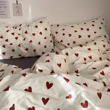 Ashanlan Bedding Set 220x240 Cotton Hearts Red White Duvet Cover Aesthetic Heart Pattern Bedding Set and 2 Pillowcases 80x80 cm Double Bed with Zipper Red Hearts 220x240cm+2x80x80cm