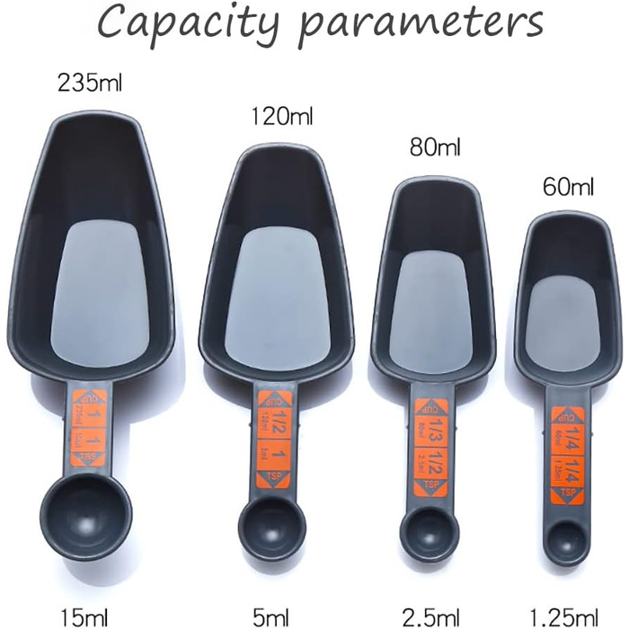 WAAZI 4-Piece Measuring Spoon Set for Baking and Cooking - 1/4 Cup to 1 Cup - PP Plastic Measuring Spoons Kitchen Tool Measuring Cup Set