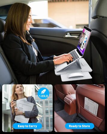 Зручний лапдеск для ноутбука AboveTEK – ергономічний підставка з антиковзким покриттям, захистом від нагріву, вбудованим ковриком для миші, портативна для ліжка, дивана, подорожей (сірий)