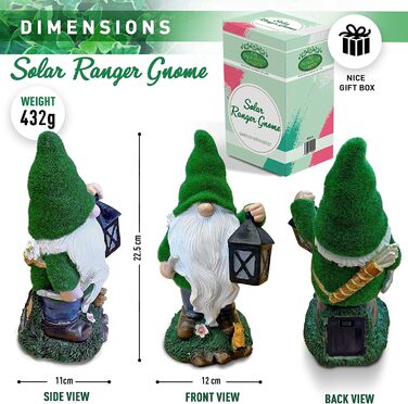 The ENCHANTED GARDEN Gartenzwerg Ranger garden figurines & garden statues garden decor for outdoors Solar Light funny gnomes for outdoors