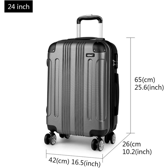 Набір валіз KONO Zwillingsrollen 3шт. (M-L-XL) з ABS-пластику сірого кольору