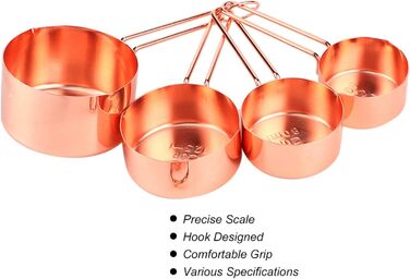 8-Piece Measuring Cup and Spoon Set, Stainless Steel Measuring Spoons with Buckle, Kitchen Baking Accessories for Milk-Tea Shops, Bars, Cafés, Kitchen Utensils (Color: Rose Gold)