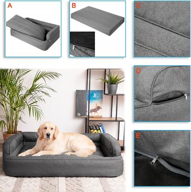 Dog bed, pet furniture, cat bed, removable cover, dog basket, dog cushion, dog lounger, sleeping places, dog sofa, XL: 96x62 cm (2: 96x62 cm, Graphite)