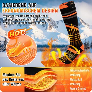 Гріючі шкарпетки для жінок та чоловіків, 7000mAh, 4 режими нагріву, для зимових видів спорту (лижі, піші прогулянки, велоспорт), розмір 36-43