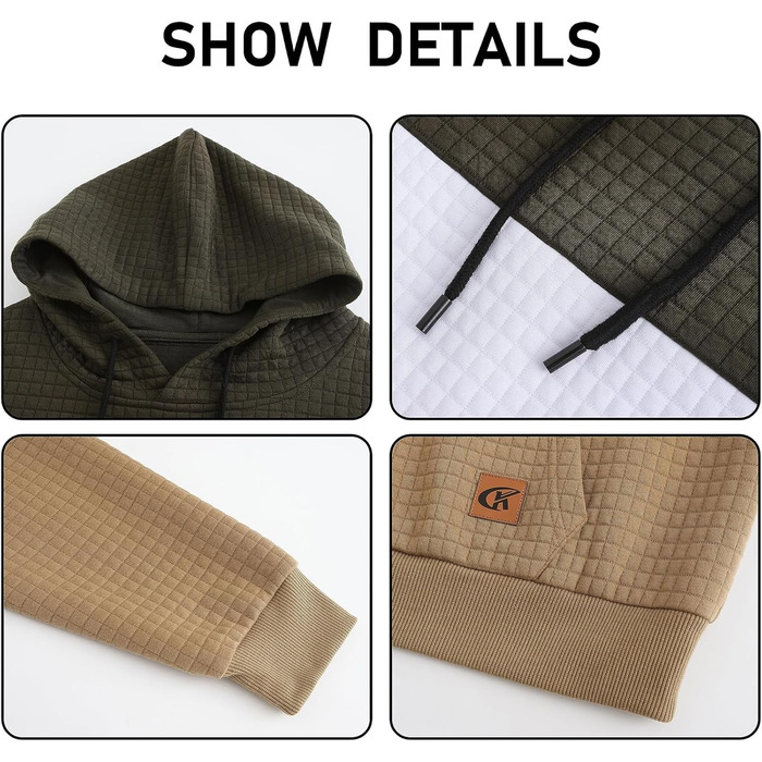 Чоловічий худі YuKaiChen з па́тчворком, великі рукави, капюшон, кольоровий, з кишенями, оливковий/білий/хакі