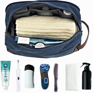 Чоловіча та жіноча дорожня косметичка з канвасу, розкладний органайзер для туалетних аксесуарів (блакитна, велика) 28x16x14 см