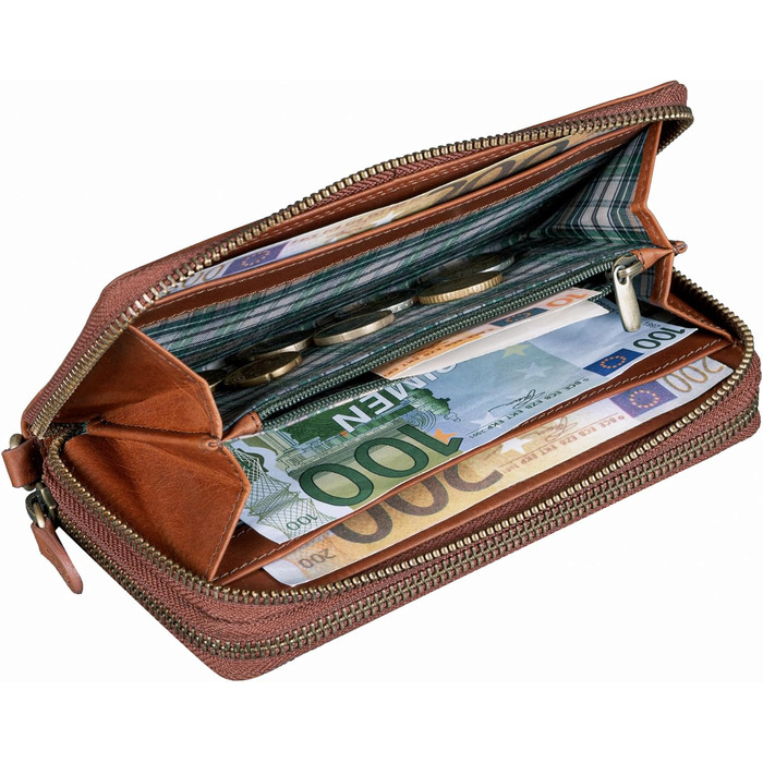 Benthill Large Wallet, Genuine Leather | Wallet with RFID Protection | Zipper Wallet with Many Card Slots including Gift Box, Color: Brown