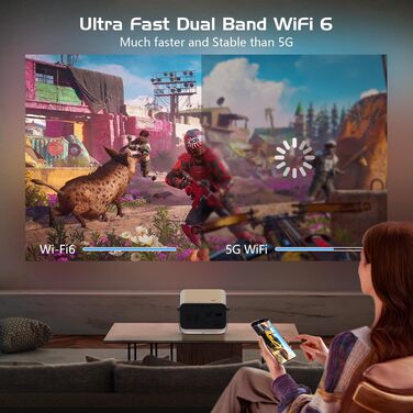 Портативний проєктор Smart Mini Beamer з Android 11: 4K, 1080P, WiFi 6, Bluetooth 5.2, обертання 270°, корекція трапеції, для телефону/ноутбука (Native 1080P, 400ANSI)