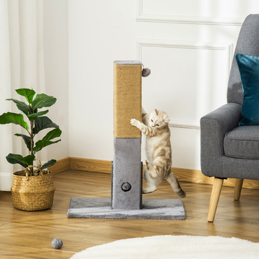 PawHut Cat Scratching Post 79cm with Jute Rope & Plush Toy - Grey for Active Play & Relaxation