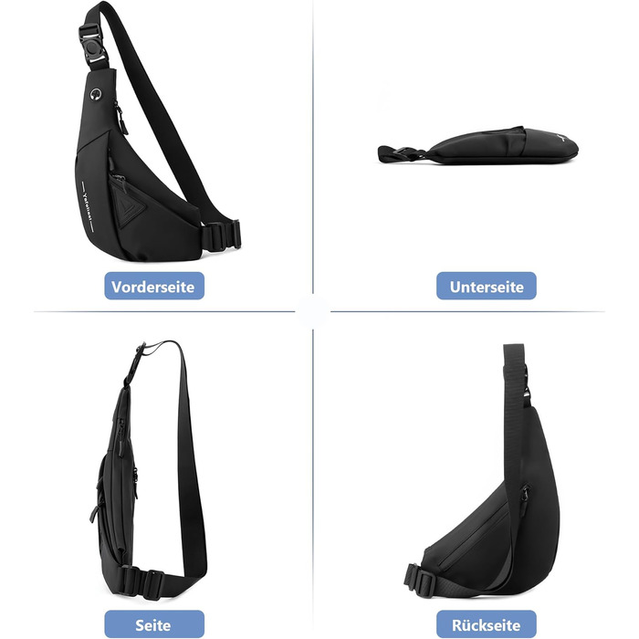 Чоловіча нагрудна сумка VARLIVOO Brusttasche - чорний рюкзак-слінг для спорту, подорожей та активного відпочинку