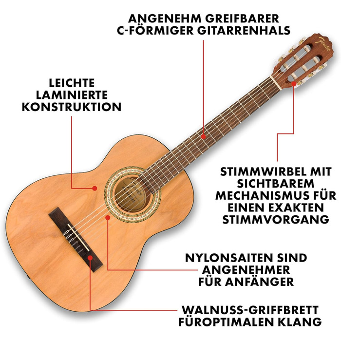 Акустична гітара Fender FA-25N 3/4 з палісандровим гриф, натуральний колір
