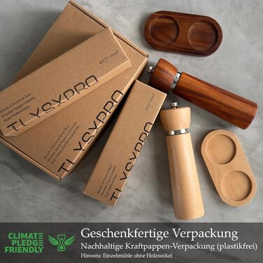 Набір для солі та перцю з дерева – 2 шт. Механічні млини для солі та перцю з регульованою керамічною жорновою системою, з акціїї, висота 21 см