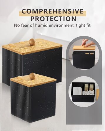 Диспенсер для ватних дисків та паличок з бамбуковим кришкою, органайзер для ватних виробів, чорний, для ванної кімнати