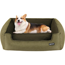 HMTOPE Dog Bed, Dog Sofa, Dog Cushion, Dog Basket, Detachable and Washable, 110 x 86 x 26 cm (L 90 x W 75 x H 25 cm, Olive Green)