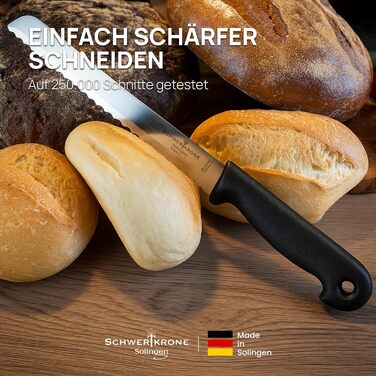Ніж для хліба Schwertkrone® з хвилястим лезом, 19 см - Ніж для нарізання хліба та булочок з нержавіючої сталі, зроблене в Золінгені, Німеччина