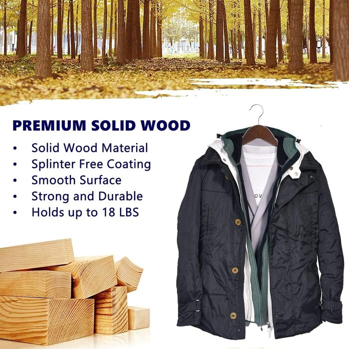 Дерев'яні вішалки для одягу Amber Home, 20 шт., масивне дерево, гладке ретро-покриття, антиковзаюча перекладина для штанів, обертовий 360° гачок, прорізи для сорочок та жакетів