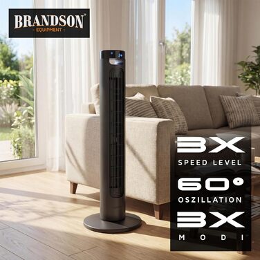 Вентилятор підлоговий Brandson з LED дисплеєм та пультом дистанційного керування - 3 швидкості, поворотний, надтихий