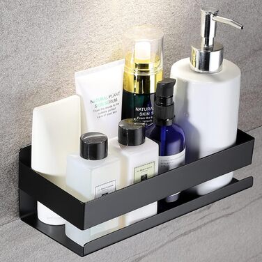 Регульована поличка для душу YIGII з нержавіючої сталі, чорна, 4 яруси, без свердління, з тримачем для зубних щіток, 63.5–290 см